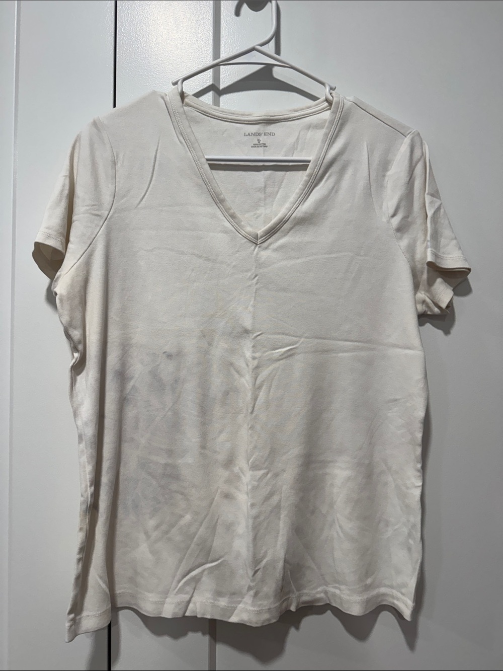 Lands' End Women's Cream V-Neck Short Sleeve Tee